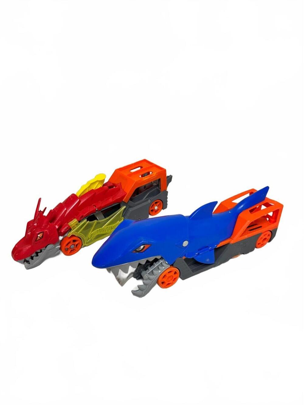 Hot Wheels Dragon & Shark Chomper Hauler Transporter Toy Truck Lot GVG36 GVH88